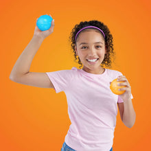 Reusable water balloons: blue and orange balloon held by a smiling child