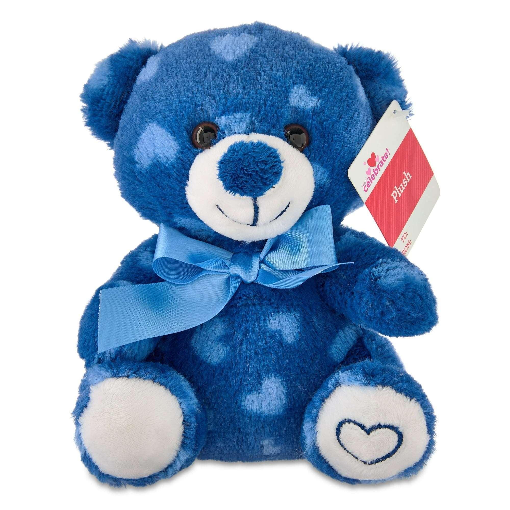 Small Heart Polka Dot Bear Plush, Blue, 7", Valentine's Day by Way To Celebrate