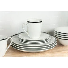 Ceramic plates and mug set with black rim bands