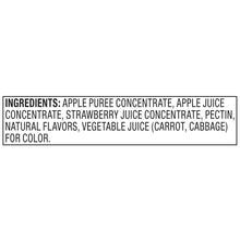 Fruit strips ingredients label: apple puree concentrate and strawberry juice concentrate