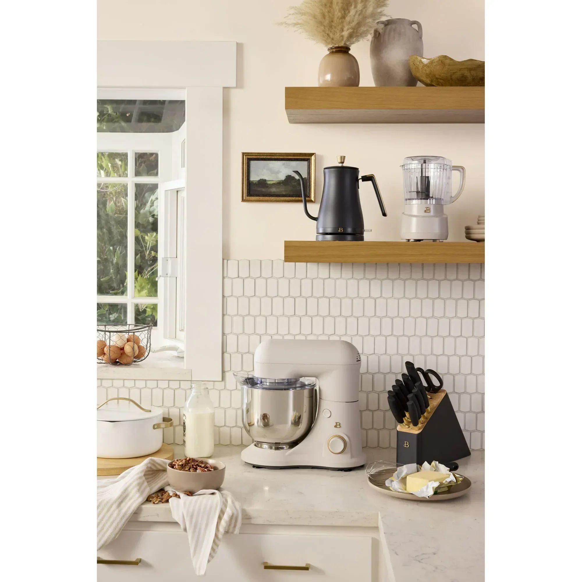 Beautiful 5.3 Qt Stand Mixer, Black Sesame with Flat Beater, Dough Hook, Balloon Whisk