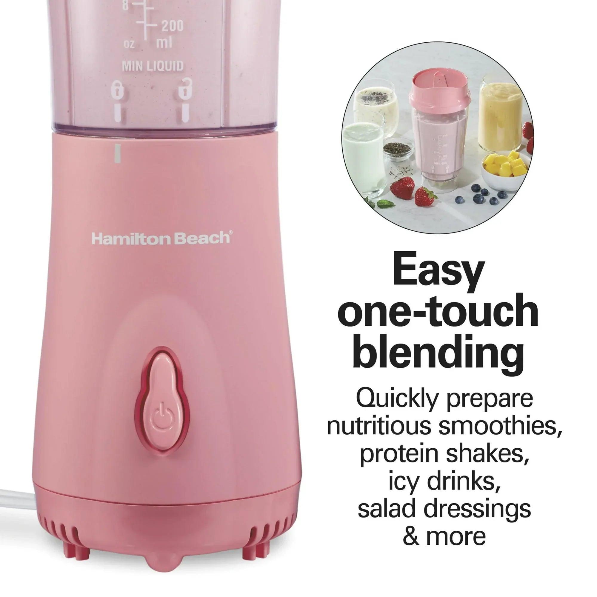 Hamilton Beach Personal Blender for Smoothies with Travel Lid, 14 oz, Coral