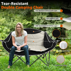 Jacgood Double Camping Chair for Couples, Comfortable Folding Loveseat with 2 Cup Holders & Armrests, Heavy-Duty 660lb Capacity for Camping - USA MEGA SHOP