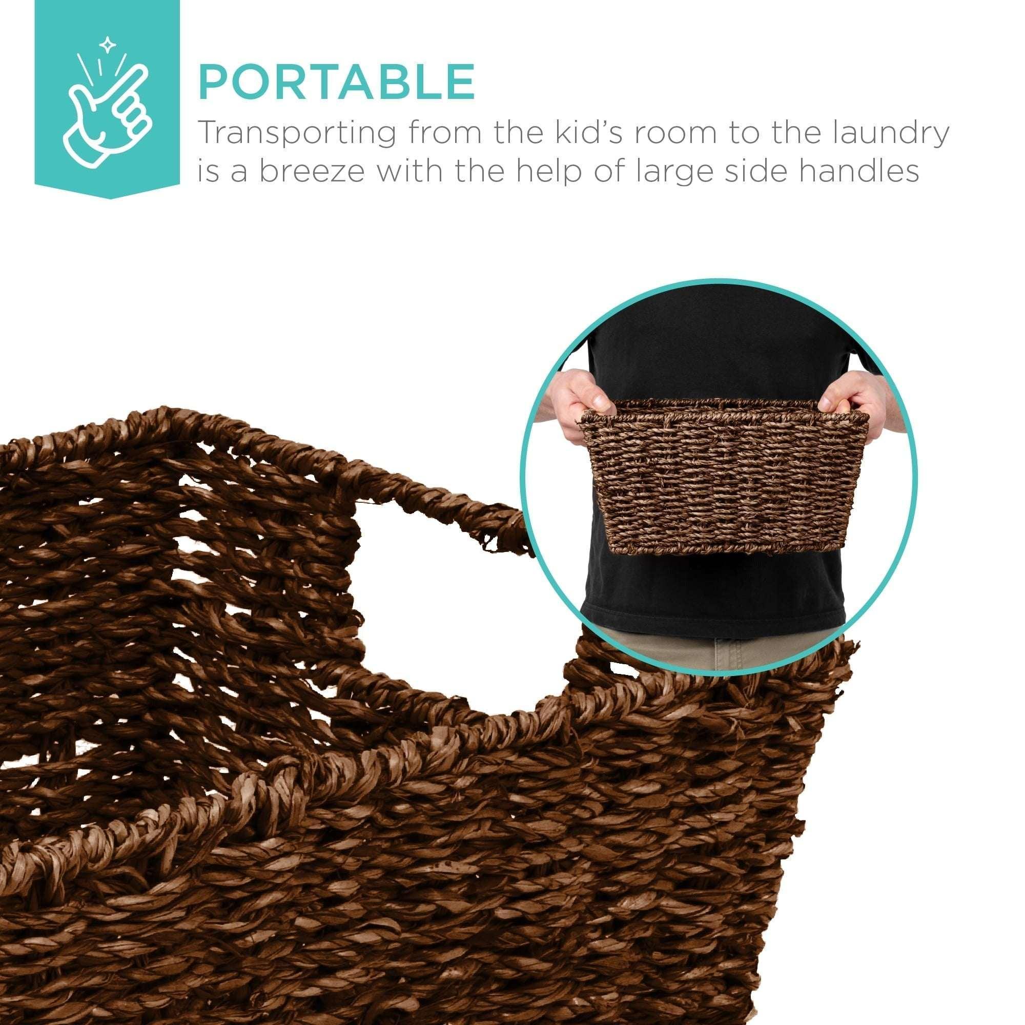 Best Choice Products Set of 4 Multipurpose Stackable Seagrass Laundry Organizer Tote Baskets w/ Insert Handles