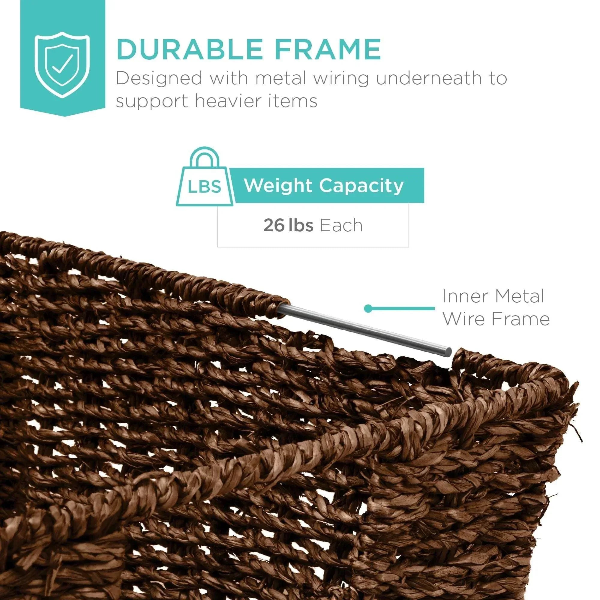 Best Choice Products Set of 4 Multipurpose Stackable Seagrass Laundry Organizer Tote Baskets w/ Insert Handles