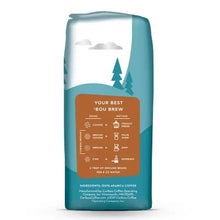 Caribou Coffee bag back with brew chart and 'your best brew' strength icons