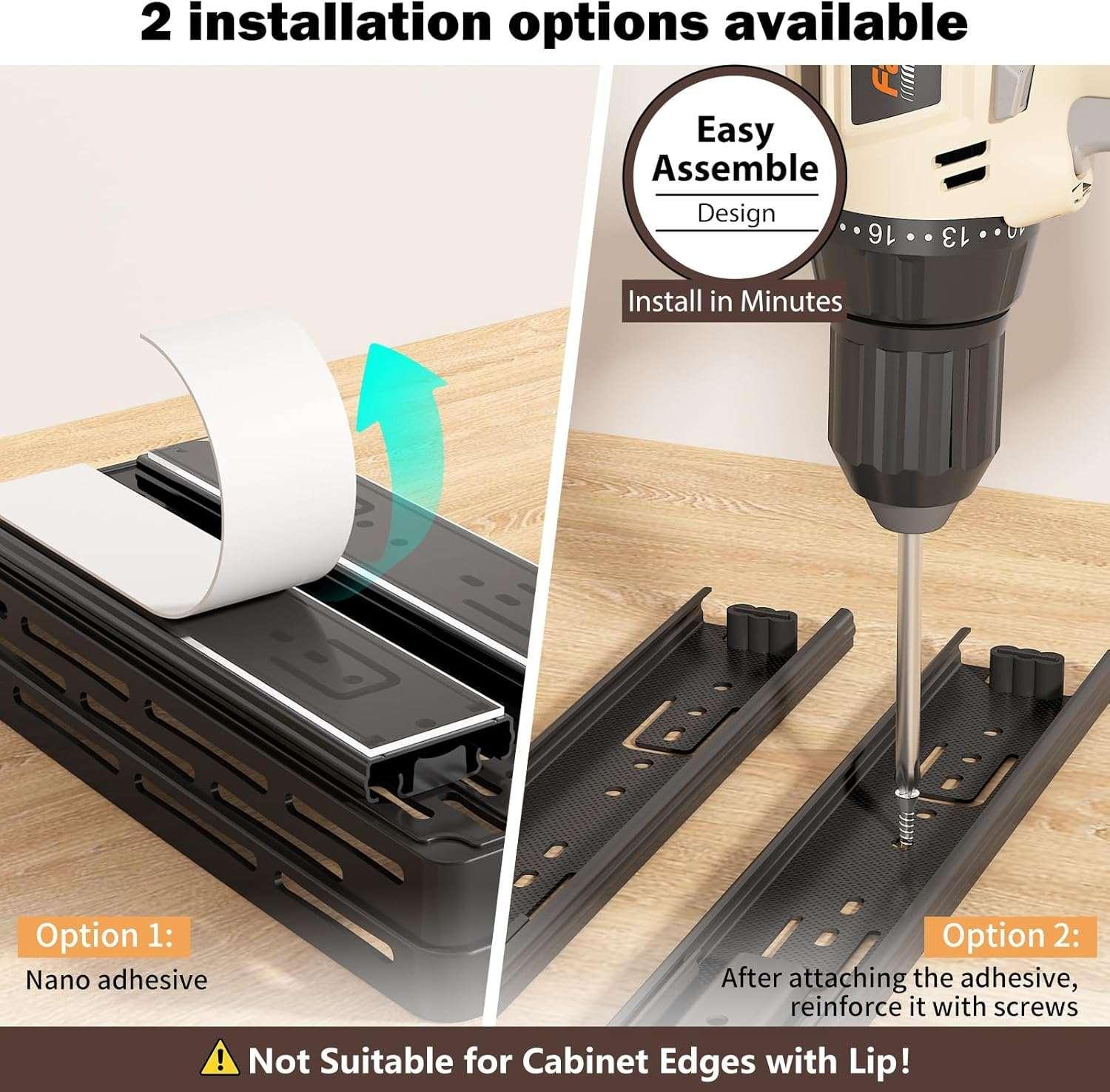 AOKIWO 2 Packs Pull Out Slide-Out Spice Rack Organizer for Cabinets,Multi-Purpose Kitchen Cabinet Organizer, Suitable for Cabinet Size 12"Hx11"Dx5"W, Black
