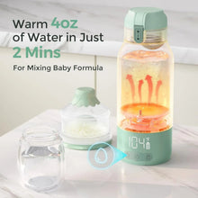 Green bottle warmer mixing with water container and baby formula bottle