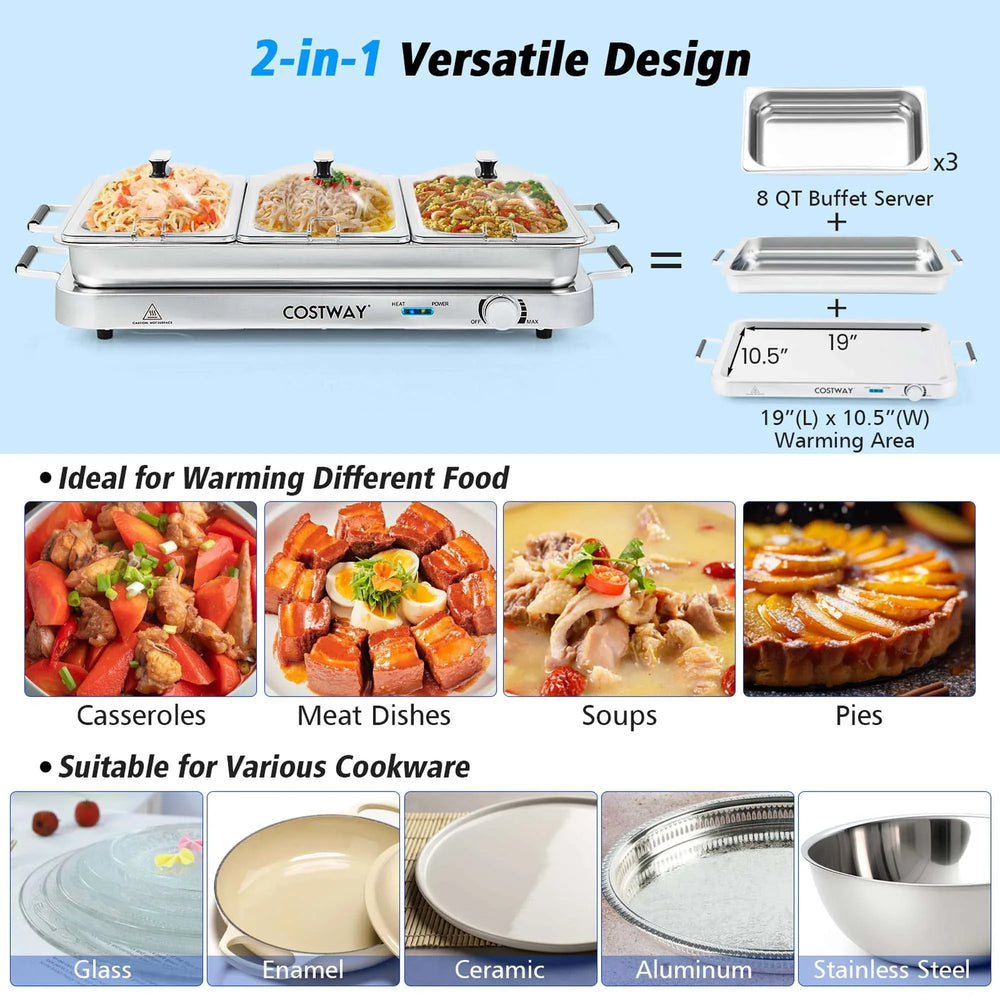Costway Food Warmer Buffet Server 450W Stainless Steel Electric Warming Tray for Parties - USA MEGA SHOP