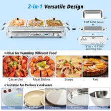 Stainless steel warming tray with 3 buffet pans and control base