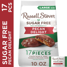 Sugar-free pecan delight chocolate candy bag with 17 pieces label, large size, 10 oz