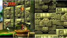 Nintendo Switch platformer game screenshot: character near large green stone walls with panels
