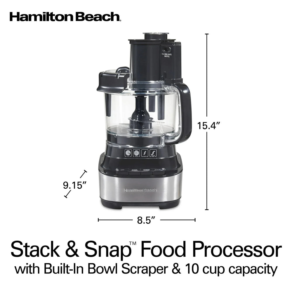 Hamilton Beach 10 Cup Food Processor and Chopper with Stack & Snap Design, Extra Large Chute and Bowl Scraper, Black - USA MEGA SHOP