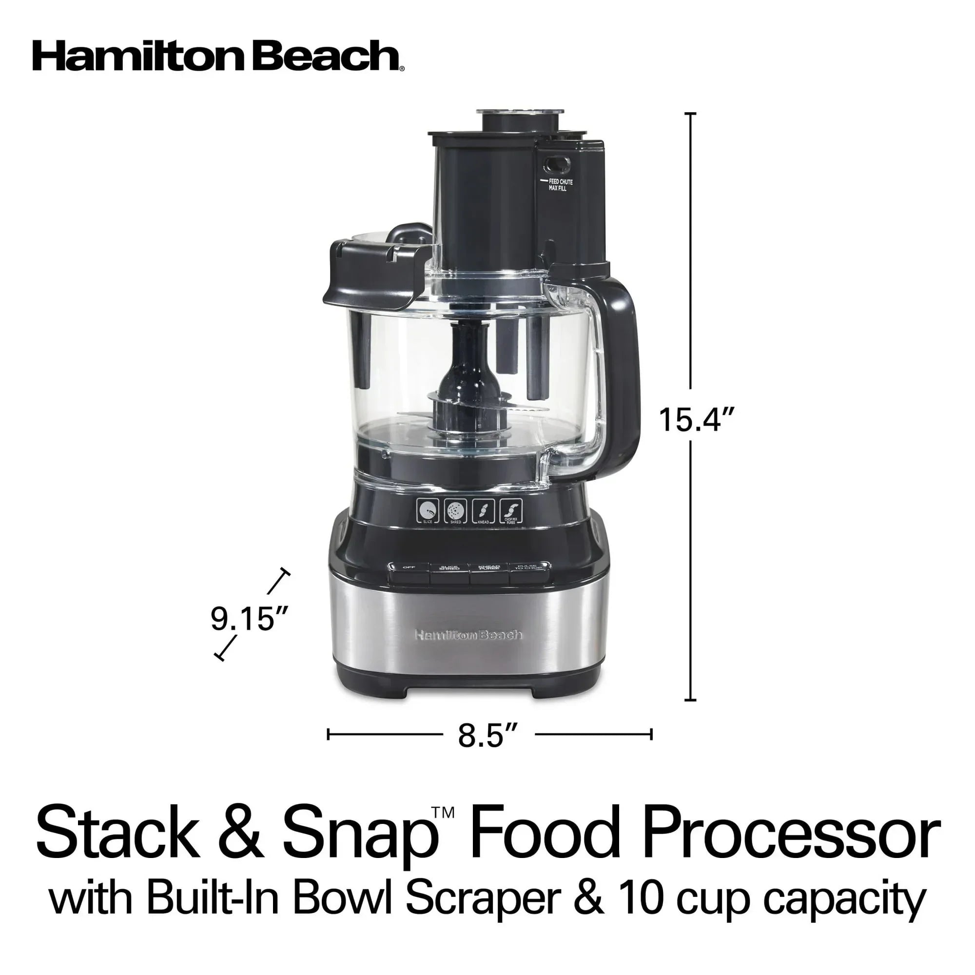 Hamilton Beach 10 Cup Food Processor and Chopper with Stack & Snap Design, Extra Large Chute and Bowl Scraper, Black