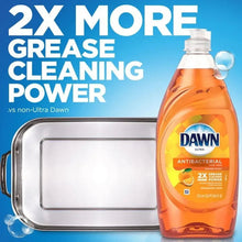 Dishwashing liquid bottle with 2x grease cleaning power label and dish tray graphic