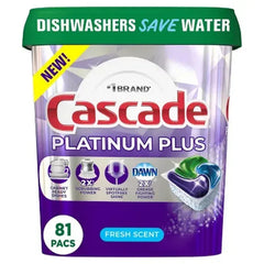 Cascade Platinum plus Actionpacs Dishwasher Detergent Pacs, Fresh Scent (81 Ct.)
