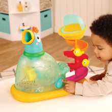 Chicken ball popper toy on base with translucent dome and stacked colorful steps