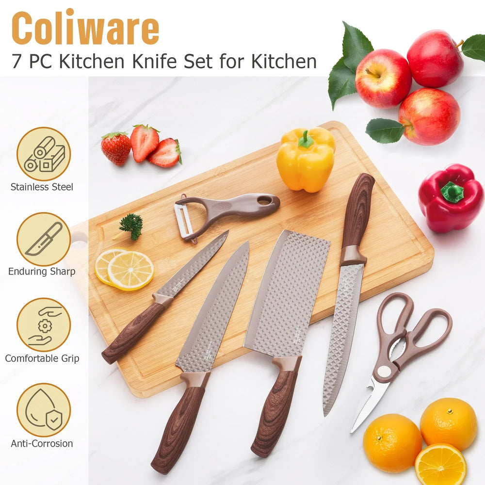 Joyfair Kitchen Knife Set, 7 Pcs Stainless Steel White Knives Block Set for Chef, Super Sharp Professional Knife Set with Universal Knife Block for Home Restaurant, Non-Stick & Anti-Rust - USA MEGA SHOP