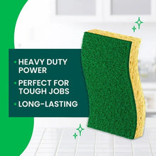 Green heavy-duty scrub sponge with thick yellow scouring pad backing
