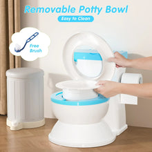 Blue toddler potty training toilet with removable bowl lid