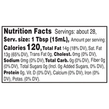 Nutrition facts: coconut oil, servings about 28, 1 Tbsp (15 mL)