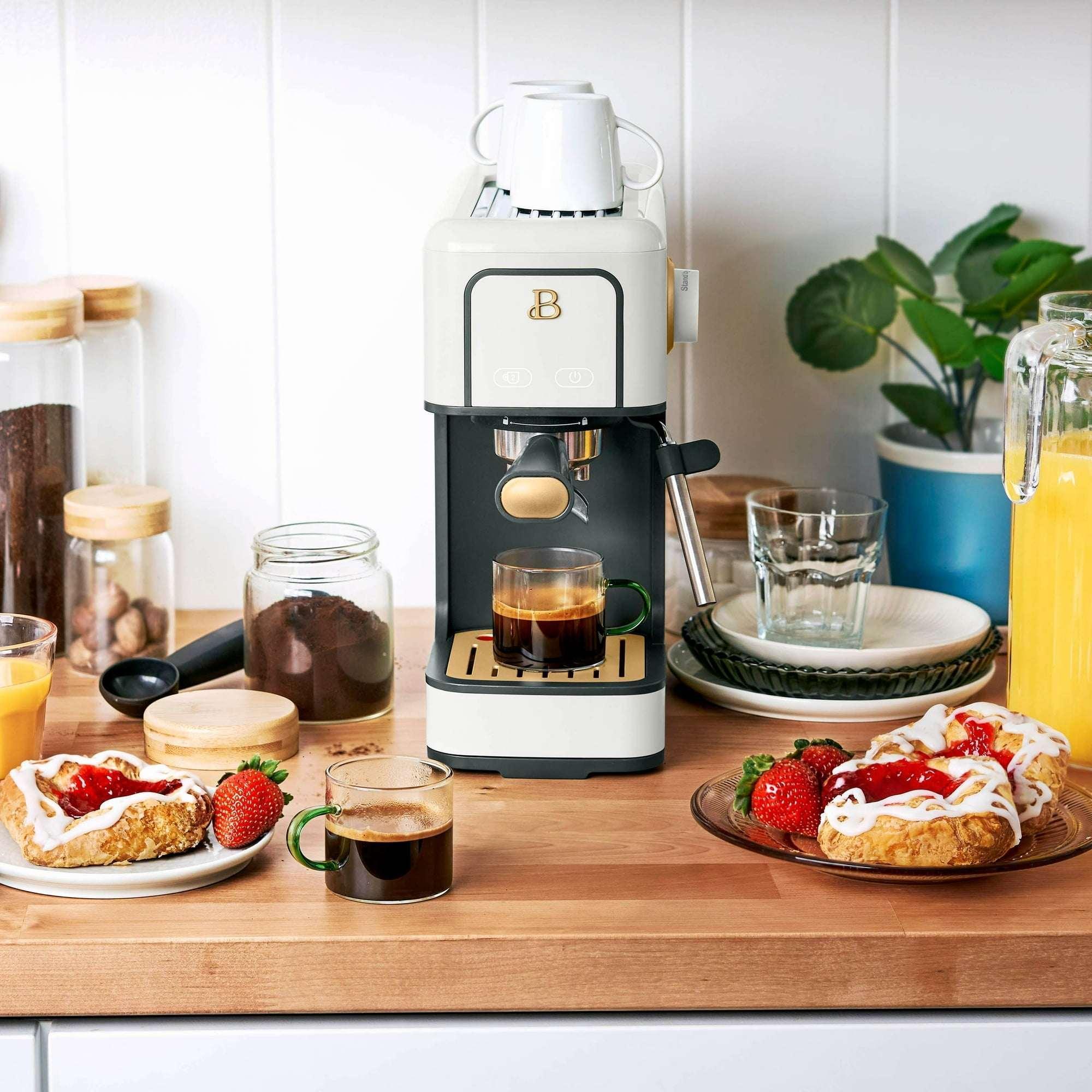 Beautiful Slim Espresso Machine with 20-Bar Pressure, White Icing by Drew Barrymore