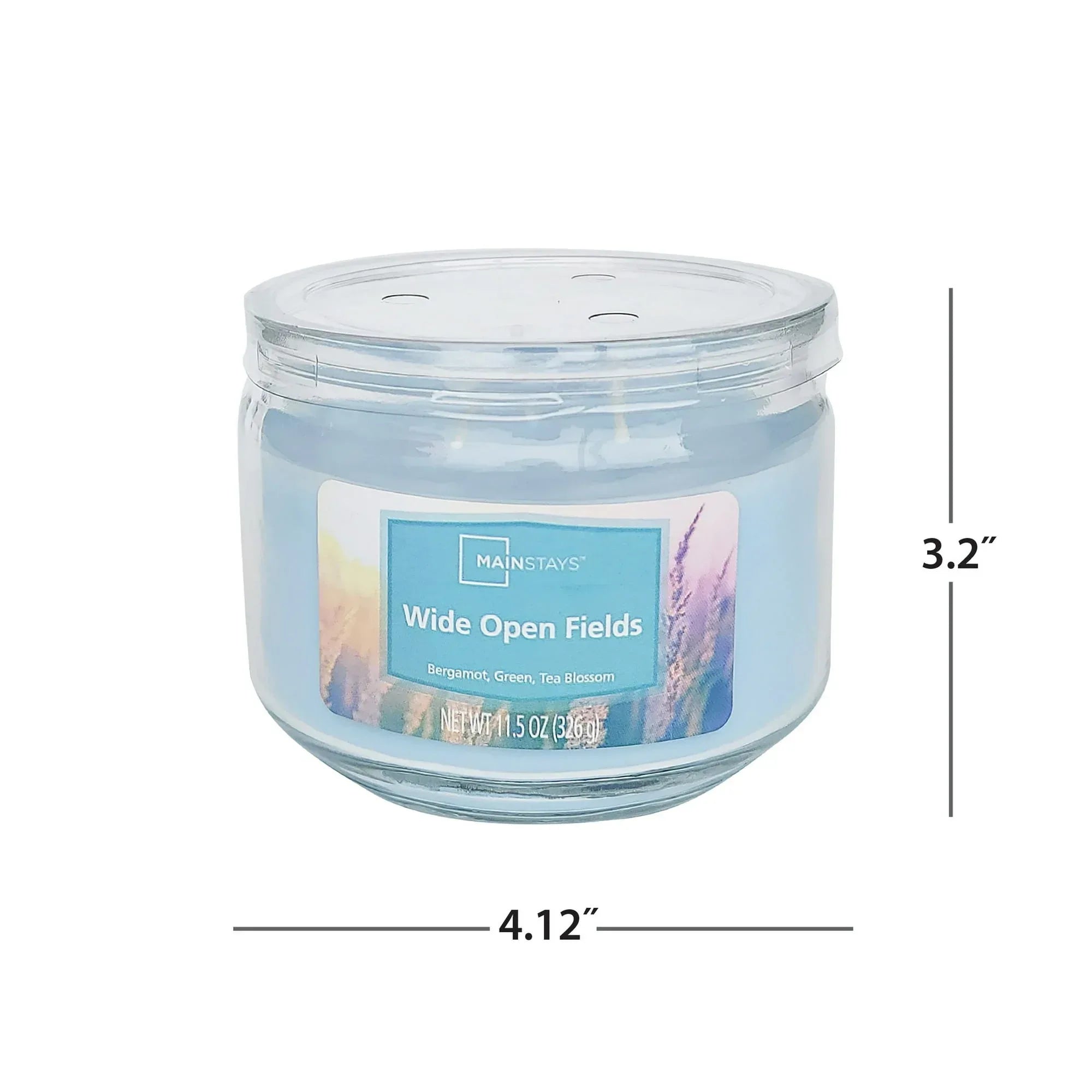Mainstays 3-Wick Glass Jar Candle, Wide Open Fields, Corydalis Blue, 11.5 oz