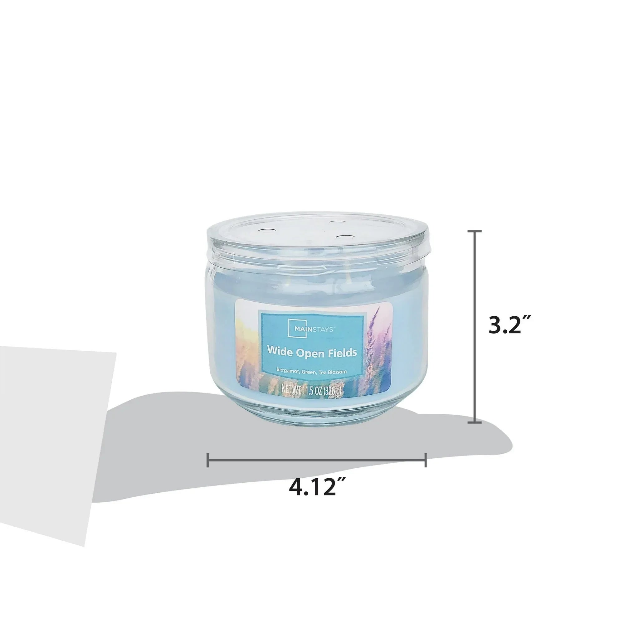 Mainstays 3-Wick Glass Jar Candle, Wide Open Fields, Corydalis Blue, 11.5 oz