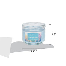 Corydalis Blue glass jar candle with Wide Open Fields label and size markings