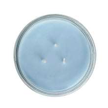 Top view of Corydalis Blue glass jar candle with three wicks