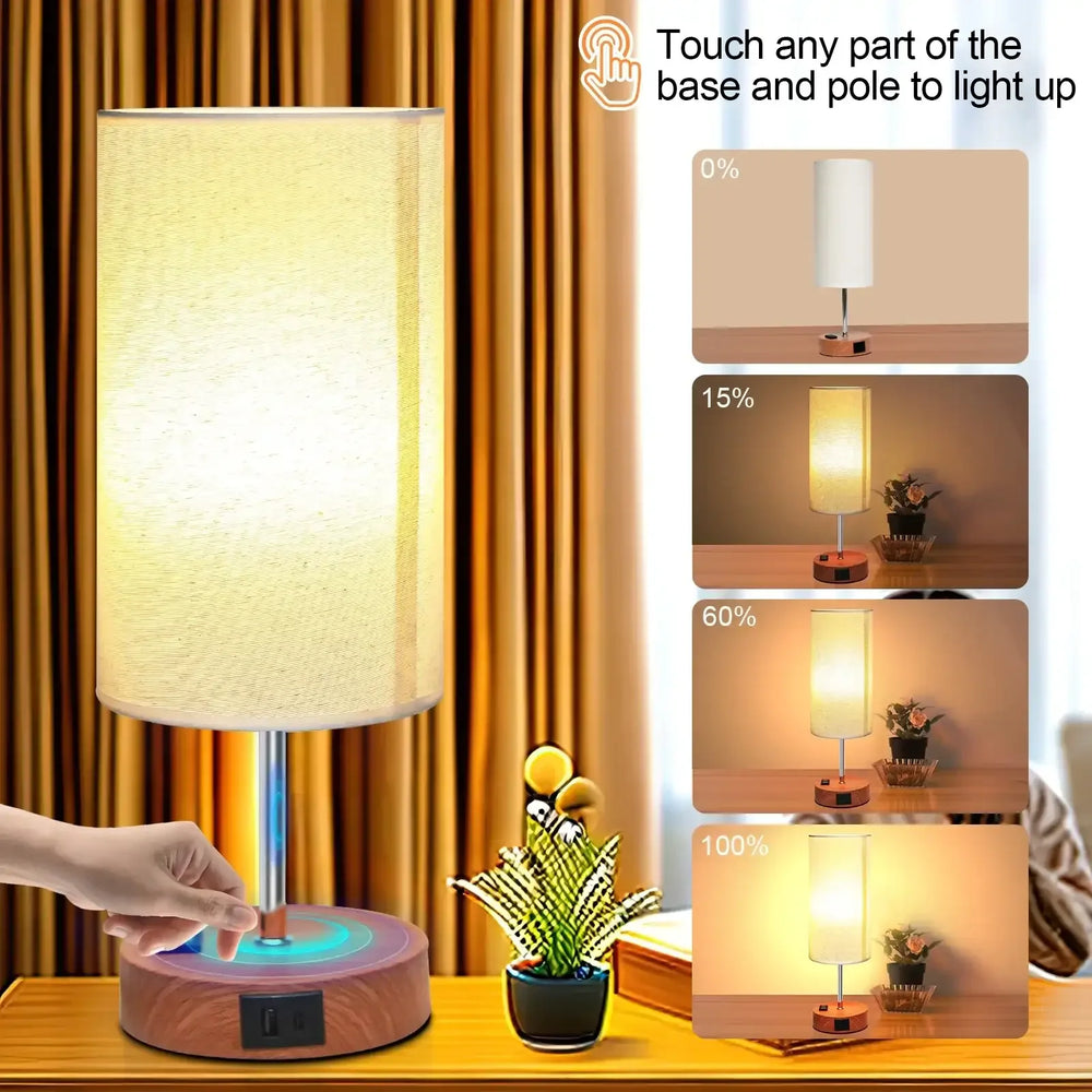 Table Lamps for Bedroom, 3 Way Dimmable Touch Control Bedside Lamp with USB C+A Fast Charging Ports, Nightstand Lamp for Office, Living Room, Reading(E26 Light Bulb Included) - USA MEGA SHOP