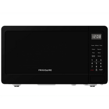 Black microwave oven control panel with digital display and numbered buttons