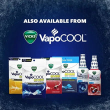 VapoCOOL sore throat drops multi-pack display with several menthol product boxes and bottles
