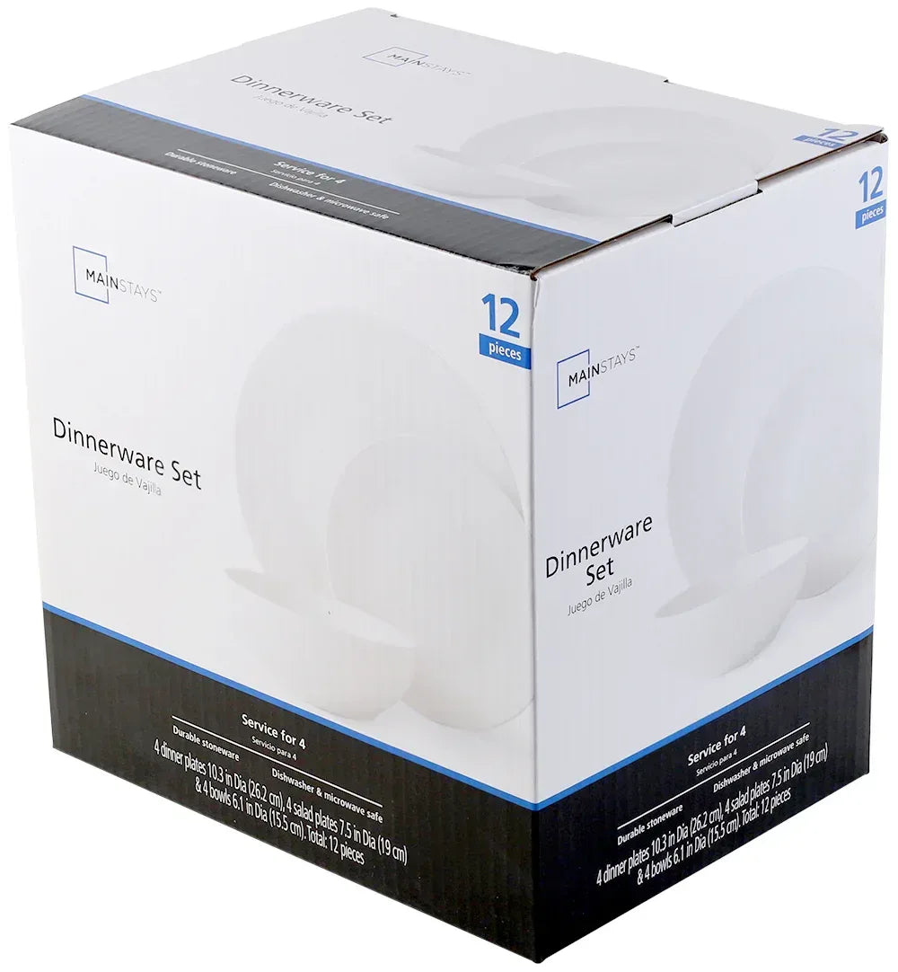 Mainstays Glazed White Stoneware Dinnerware Set, 12-Pieces