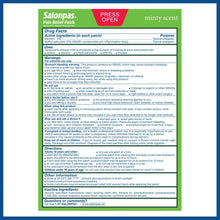 Salonpas pain relief patch box back label with drug facts and directions