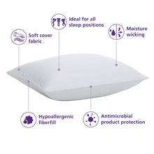 White bed pillow with soft cover fabric, shown in side view