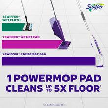 Swiffer power mop kit handle with purple cleaning pad and refill solution