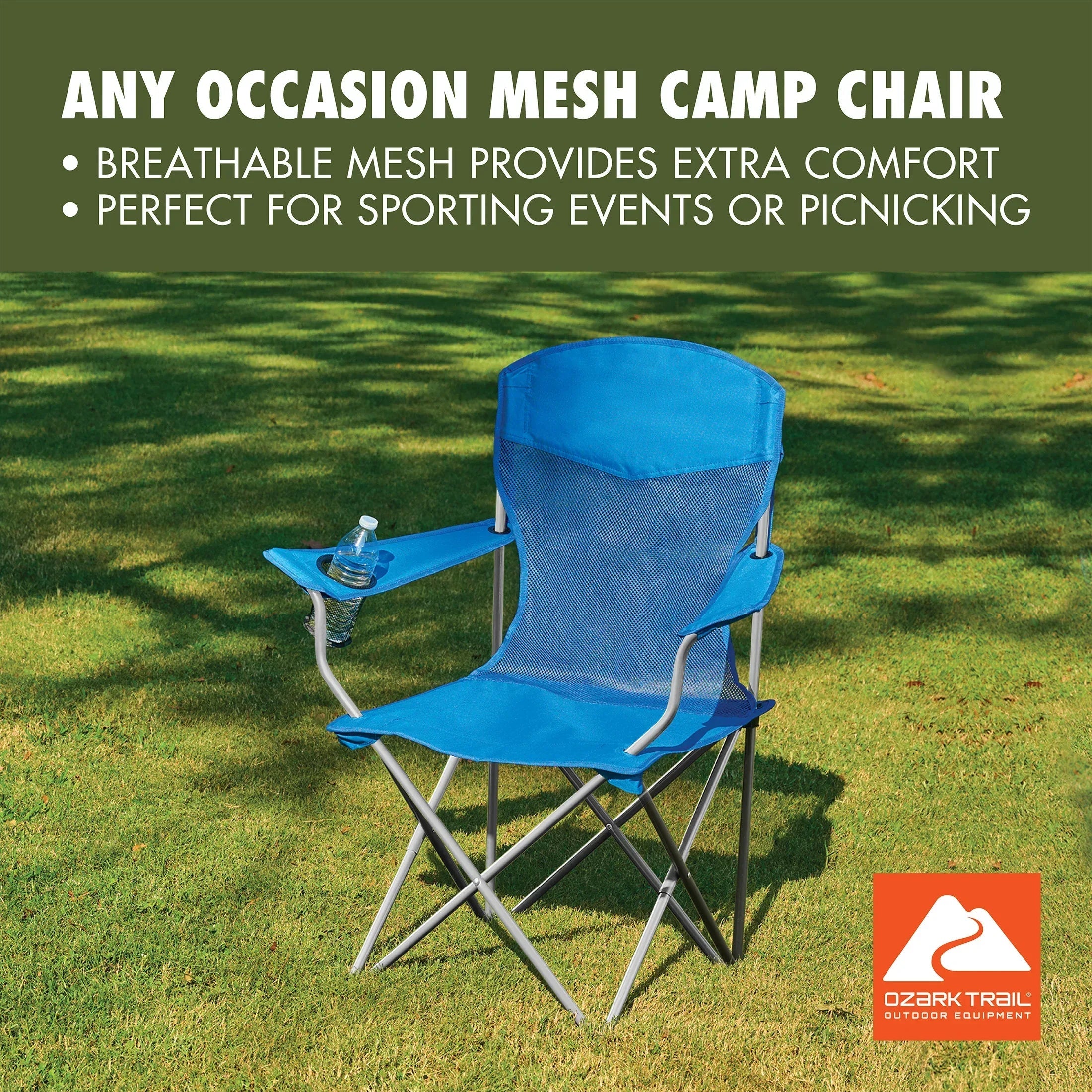 Ozark Trail Basic Mesh Chair Blue, Adult, 32.28in x 20.28in x 37.60in
