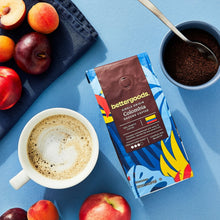 bettergoods Colombia ground coffee bag with brewed cup