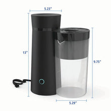 Black iced tea and coffee maker with 2-quart pitcher, shown with size measurements