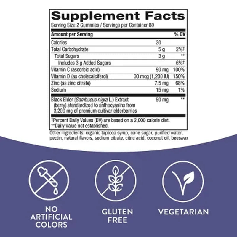 NatureÕS Way Sambucus Immune Gummies, Elderberry, Vitamin C, Vitamin D3, Zinc (120 Ct.)