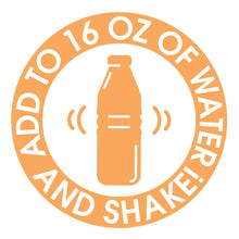 Drink mix shaker icon: add to 16 oz water and shake