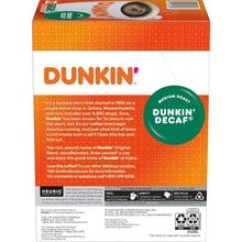 Dunkin' Decaf Medium Roast coffee box back panel with product details