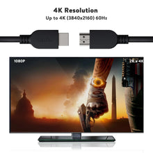 Black HDMI cable with two plugs, 4K resolution graphic on package image