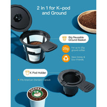 Single-serve coffee maker with K-cup holder and reusable ground basket