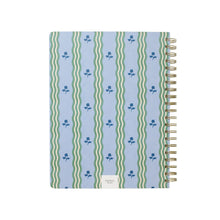 Blue striped hardcover spiral notebook with small floral motifs, B5 size