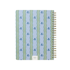 Papier To Go, College Ruled, Lined Notebook, Spiral, Hardcover, B5 Size - 7.1x 10", Stripe and Floral Print - Ric Rac, Blue