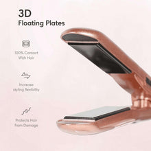 Hair straightener showing 3D floating plates with black heating surfaces