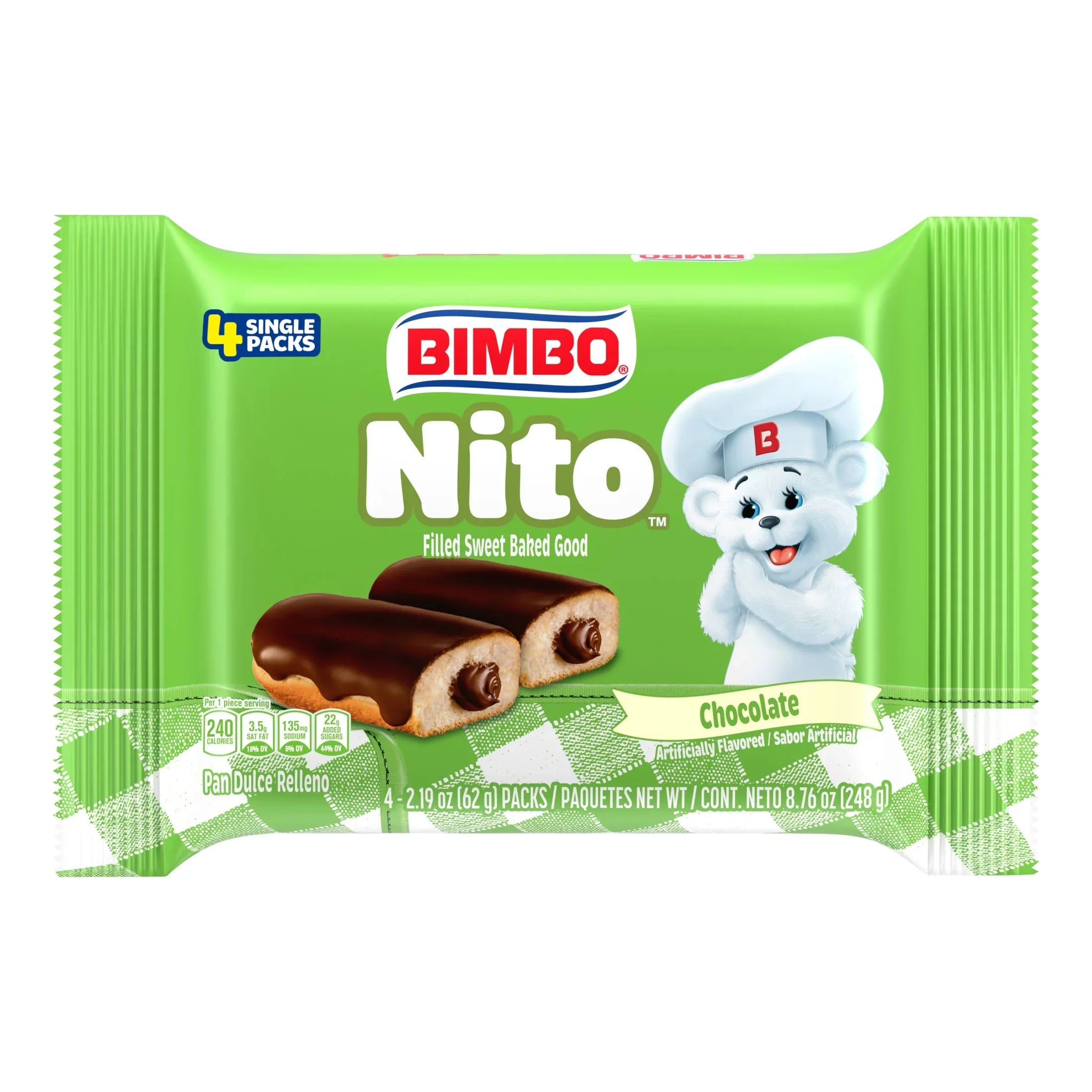 Bimbo Nito Chocolate Crème Filled Sweet Baked Good, 4 packs, Eclairs, 8.76 oz Multipack