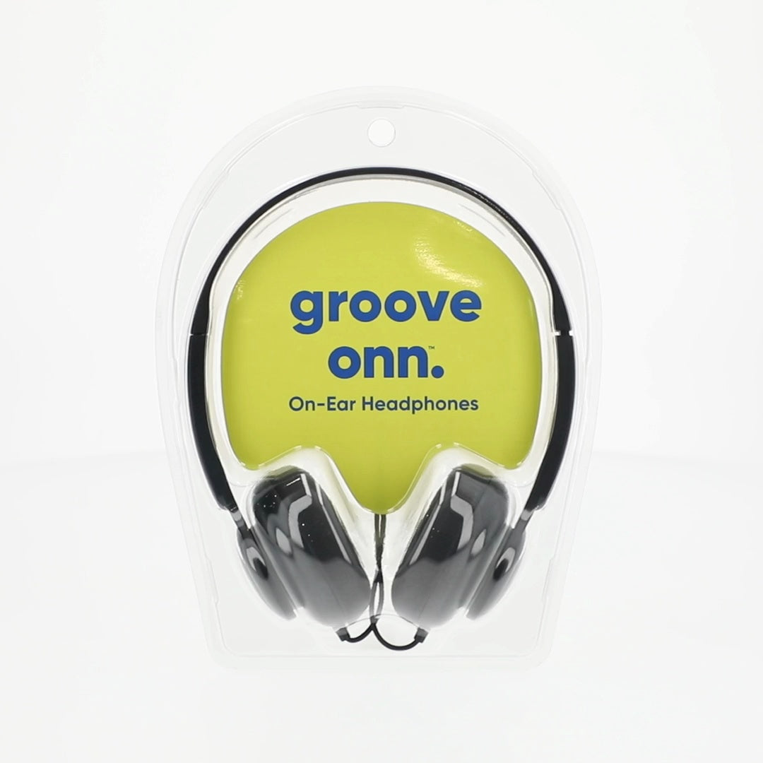 onn On-Ear Headphones Black Lightweight, Adjustable Headband, AUX Cord